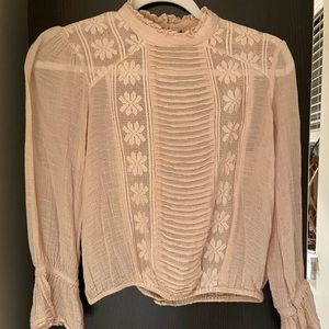Free People long sleeve linen blend top with button down back